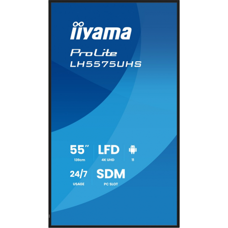 iiyama ProLite LH5575UHS-B2AG - 55" Diagonal Class (54.6" viewable) LED-backlit LCD display - digital signage - with built-in media player, SDM Slot PC - 4K UHD (2160p) 3840 x 2160 - black (bezel), matte finish - 3