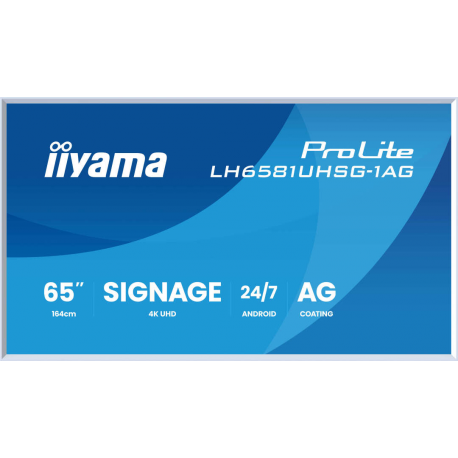 iiyama ProLite LH6581UHSG-1AG - 65" Diagonal Class (64.5" viewable) LED-backlit LCD display - digital signage - with built-in SoC media player - 4K UHD (2160p) 3840 x 2160 - white bezel, matte finish - 1