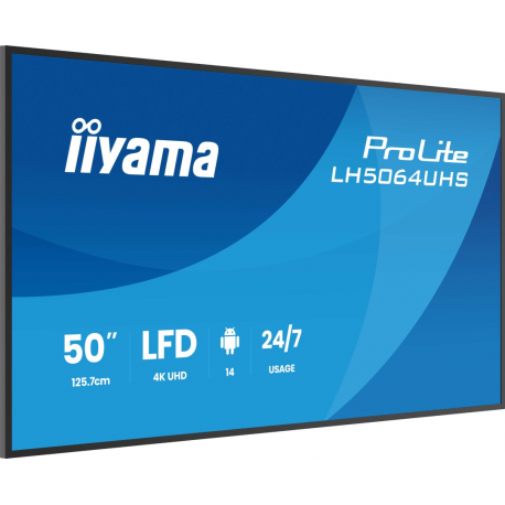 iiyama ProLite LH5064UHS-B1AG - 50" Diagonal Class (49.5" viewable) LED-backlit LCD display - digital signage - with built-in SoC media player - 4K UHD (2160p) 3840 x 2160 - black bezel with matte finish - 3