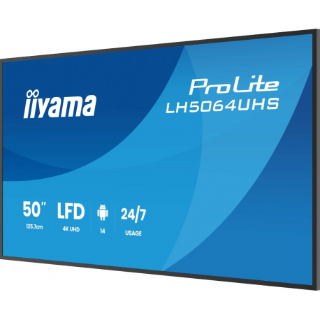 iiyama ProLite LH5064UHS-B1AG - 50" Diagonal Class (49.5" viewable) LED-backlit LCD display - digital signage - with built-in SoC media player - 4K UHD (2160p) 3840 x 2160 - black bezel with matte finish - 5