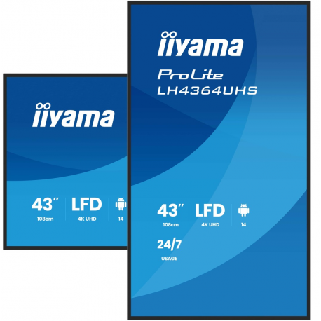 iiyama ProLite LH4364UHS-B1AG - 43" Diagonal Class (42.5" viewable) LED-backlit LCD display - digital signage - with built-in SoC media player - 4K UHD (2160p) 3840 x 2160 - black bezel with matte finish - 4