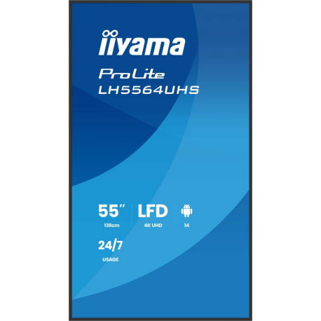 iiyama ProLite LH5564UHS-B1AG - 55" Diagonal Class (54.6" viewable) LED-backlit LCD display - digital signage - with built-in SoC media player - 4K UHD (2160p) 3840 x 2160 - black bezel with matte finish - 2