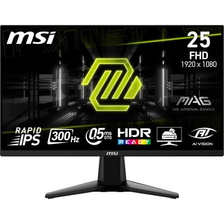 MSI MAG 255XF - LED monitor - gaming - 25" (24.5" viewable) - 1920 x 1080 Full HD (1080p) @ 300 Hz - Fast IPS - 250 cd / m² - 1000:1 - 0.5 ms - 2xHDMI, DisplayPort - metallic black - 0