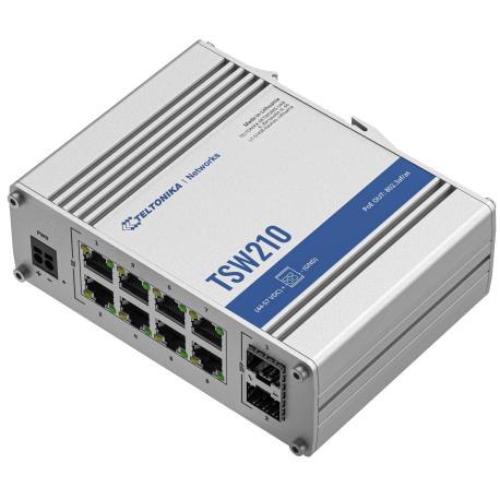 Teltonika TSW210 - Switch - industrial - unmanaged - 8 x 10 / 100 / 1000 + 2 x SFP - DIN rail mountable, surface-mountable - 1
