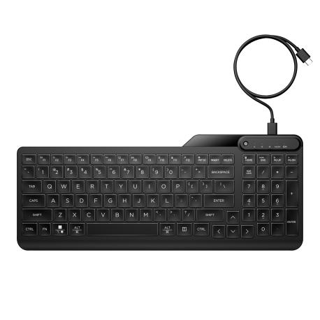 HP 405 Backlit USB-C Wired 24/7 Keyboard, Spill Resistant, Sanitizable, Programmable, Adjustable Tilt and LED brightness - Black - 0