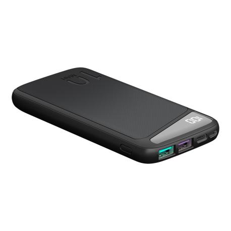 goobay - Power bank - 10000 mAh - 37 Wh - PD, QC 3.0, Super Charge - 3 output connectors (2 x USB, USB-C) - on cable: USB, USB-C - black - 0
