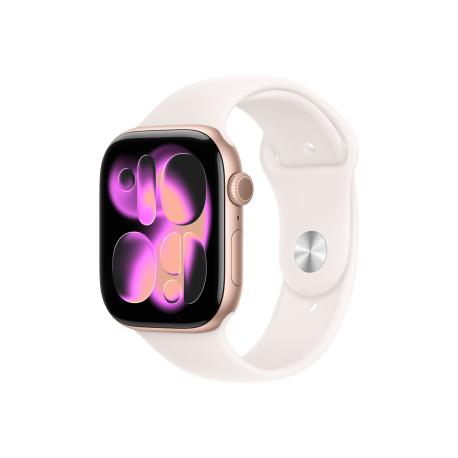 Apple Watch Series 11 (GPS) - 46 mm - rose gold aluminium - smart watch with sport band - fluoroelastomer - light blush - band size: M/L - 64 GB - Wi-Fi 4, UWB, Bluetooth - 37.8 g - 0