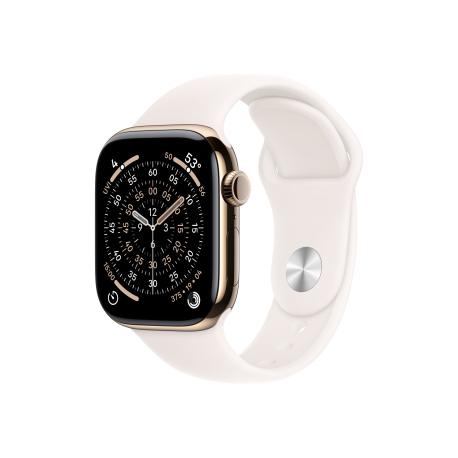 Apple Watch Series 11 (GPS + Cellular) - 42 mm - gold titanium - smart watch with sport band - fluoroelastomer - light blush - band size: M/L - 64 GB - LTE, Wi-Fi 4, UWB, Bluetooth - 5G - 34.6 g - 0