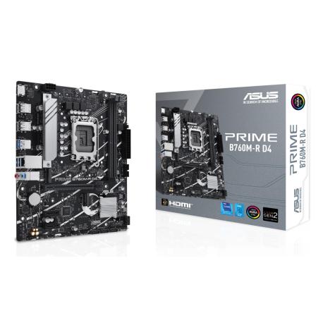 ASUS PRIME B760M-R D4 - Motherboard - micro ATX - LGA1700 Socket - B760 Chipset - USB 3.2 Gen 1 - 2.5 Gigabit LAN - onboard graphics (CPU required) - HD Audio (8-channel) - 0