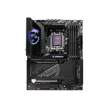 MSI MPG X870E CARBON WIFI - Motherboard - ATX - Socket AM5 - AMD X870E Chipset - USB 3.2 Gen 2, USB4, USB-C 3.2 Gen 2x2, USB 3.2 Gen 1 - 2.5 Gigabit LAN, 5 Gigabit Ethernet, Wi-Fi 7 - onboard graphics (CPU required) - HD Audio (8-channel) - 0