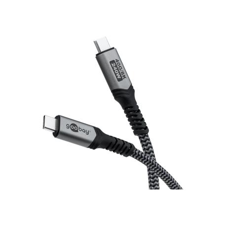 goobay - USB cable - 24 pin USB-C (M) to 24 pin USB-C (M) - USB4 - 1.5 m - 4K60Hz (3840 x 2160) support, 8K60Hz (7680 x 4320) support, USB Power Delivery (240W), up to 40 Gbps data transfer rate - grey, black - 0