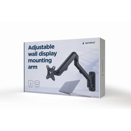 Gembird MA-WA1-02 - Mounting kit - adjustable arm - for flat panel - up to 7 kg - plastic, aluminium, steel - fine texture black - screen size: up to 27" - wall-mountable - 0