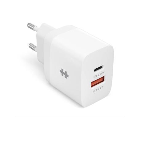 HyperJuice - Power adapter - 20 Watt - PD - 2 output connectors (USB, 24 pin USB-C) - white - Europe - 2
