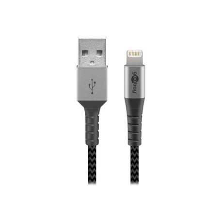 goobay - Lightning cable - USB male to Lightning male - 2 m - grey, black - for Apple iPad / iPhone / iPod (Lightning) - 0