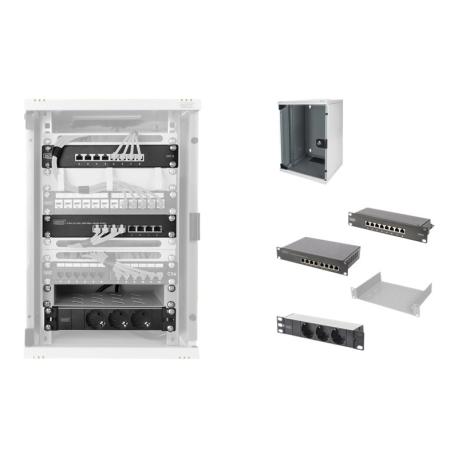 Digitus Network Set - Cabinet - with power strip, network switch, patch panel - wall mountable - 9U - 10" - 0