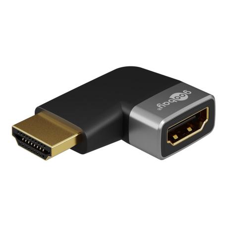 Goobay 72010 HDMI™ Angled Adapter 90° Horizontal, 8K @ 60 Hz, Gold-Plated, Black, Silver - 0