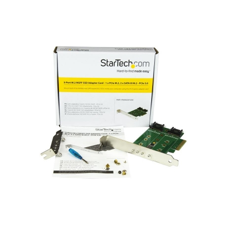StarTech.com 3-port M.2 SSD (NGFF) Adapter Card - Supports 1x PCIe (NVMe) M.2 SSD, 2x SATA III M.2 SSDs - PCIe 3.0 Adapter (PEXM2SAT32N1) - Interface adapter - M.2 - M.2 Card / SATA 6Gb / s - PCIe 3.0 - 10
