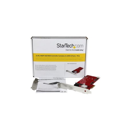 StarTech.com 2x M.2 NGFF SSD RAID Controller Card plus 2x SATA III Ports - PCIe - Two Slot PCI Express M.2 RAID Card plus Two SATA Ports (PEXM2SAT3422) - Storage controller (RAID) - M.2 - M.2 Card  /  SATA 6Gb / s - RAID 0, 1, 10, JBOD - PCIe 2.0 x2 - for P / N: BNDTB10GI, BNDTB210GSFP, BNDTB310GNDP, BNDTB410GSFP, BNDTB4M2E1, BNDTBUSB3142 - 6