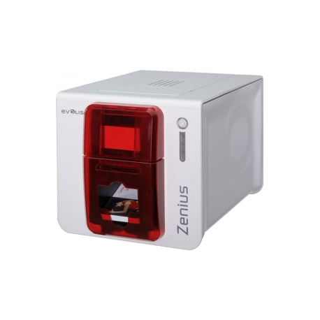 Evolis Zenius Classic line - Plastic card printer - colour - dye sublimation / thermal transfer - CR-80 Card (85.6 x 54 mm) - up to 500 cards / hour (mono)  /  up to 150 cards / hour (colour) - capacity: 50 cards - USB - red - 0