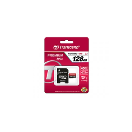 Transcend Premium - Flash memory card (microSDXC to SD adapter included) - 128 GB - UHS Class 1  /  Class10 - 300x - microSDXC - 0
