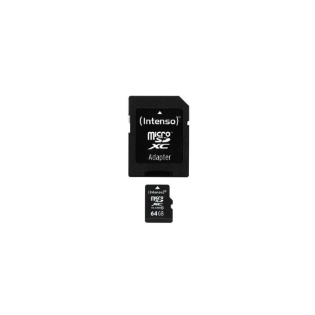 Intenso - Flash memory card (microSDXC to SD adapter included) - 64 GB - Class 10 - microSDXC - 0