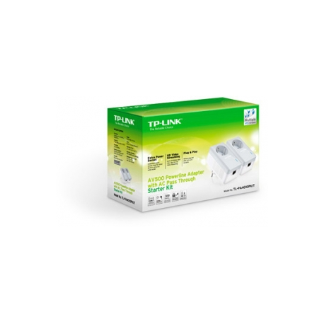 TP-Link TL-PA4010PKIT AV500+ Powerline Kit with AC Pass Through - Powerline adapter kit - HomePlug AV (HPAV) - wall-pluggable (pack of 2) - 1