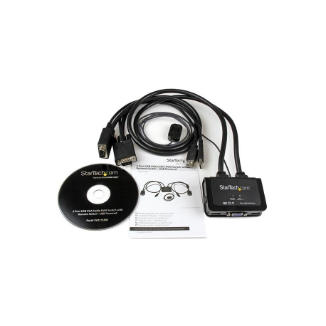 StarTech.com 2 Port USB VGA Cable KVM Switch - USB Powered with Remote Switch - KVM with VGA - Dual Port VGA KVM Switch (SV211USB) - KVM switch - 2 x KVM port(s) - 1 local user - desktop - 5