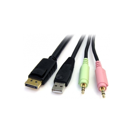 StarTech.com 6ft 4-in-1 USB DisplayPort® KVM Switch Cable w /  Audio & Microphone (DP4N1USB6) - Video  /  USB  /  audio cable - USB, stereo mini jack, DisplayPort (M) to USB, stereo mini jack, DisplayPort (M) - 1.8 m - molded - black - for P / N: SV231DPU, SV231DPUA - 1