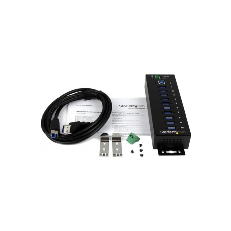 StarTech.com 10 Port Industrial USB 3.0 Hub - ESD and Surge Protection - Hub - 10 x SuperSpeed USB 3.0 - DIN rail mountable - DC power - for P / N: ITB20D3250, USB312SAT3CB, USB315CB2M, USBLT1MWS, USBLT2MBR, USBLTM1MBK, USBLTM1MWH - 5