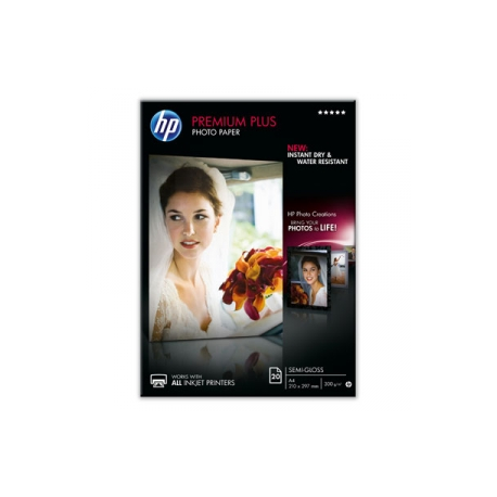 HP Premium Plus Photo Paper - Semi-glossy - A4 (210 x 297 mm) - 300 g / m² - 20 sheet(s) photo paper - for ENVY 50XX; ENVY Inspire 7255, 79XX; Officejet 52XX, 80XX; Photosmart B110, Wireless B110 - 0