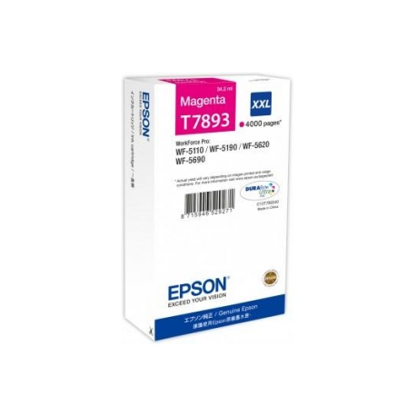 Epson T7893 - 34.2 ml - XXL size - magenta - original - print cartridge - for WorkForce Pro WF-5110DW, WF-5190DW, WF-5190DW BAM, WF-5620DWF, WF-5690DWF, WF-5690DWF BAM - 0