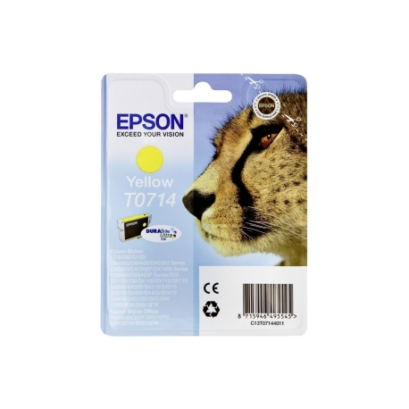 Epson T0714 - 5.5 ml - yellow - original - ink cartridge - for Stylus DX9400, SX115, SX210, SX215, SX218, SX415, SX515, SX610; Stylus Office BX310, BX610 - 0