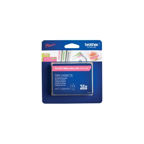 Brother TZe-MQP35 - Standard adhesive - white on berry pink - Roll (1.2 cm x 5 m) 1 cassette(s) laminated tape - for Brother PT-D210, D600, H110; P-Touch PT-1880, D200, D450, E110, E550, E800, H110, P900 - 2