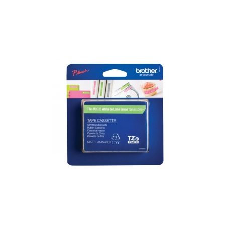 Brother TZe-MQG35 - Standard adhesive - white on lime green - Roll (1.2 cm x 5 m) 1 cassette(s) laminated tape - for Brother PT-D210, D600, H110; P-Touch PT-1880, D200, D450, E110, E550, E800, H110, P900 - 3