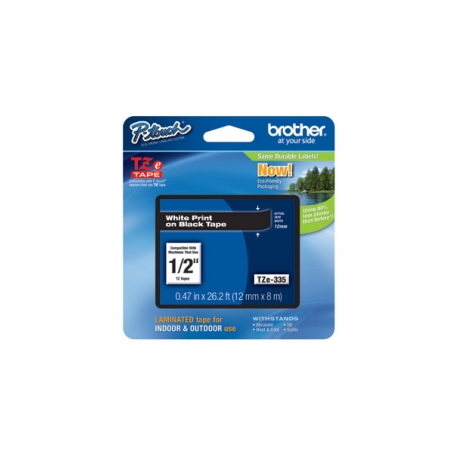 Brother TZe-335 - Standard adhesive - white on black - Roll (1.2 cm x 8 m) 1 cassette(s) laminated tape - for Brother PT-D210, D600, H110; P-Touch PT-1005, 1880, E800, H110; P-Touch Cube Plus PT-P710 - 0
