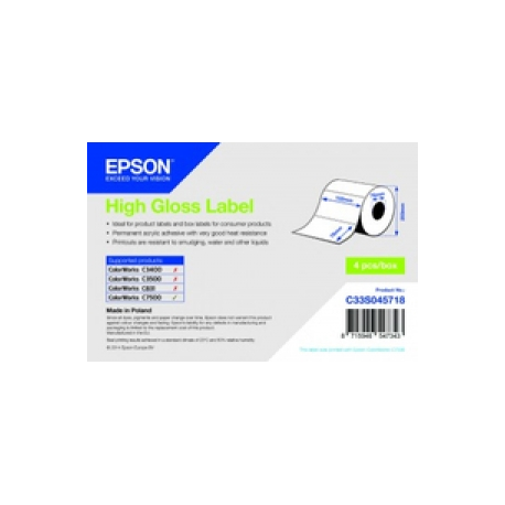 Epson - High-glossy - permanent acrylic adhesive - 102 x 76 mm 1570 label(s) (1 roll(s) x 1570) die cut labels - for ColorWorks C7500, C7500G, CW-C6000Ae, CW-C6000Pe, TM-C7500G - 0