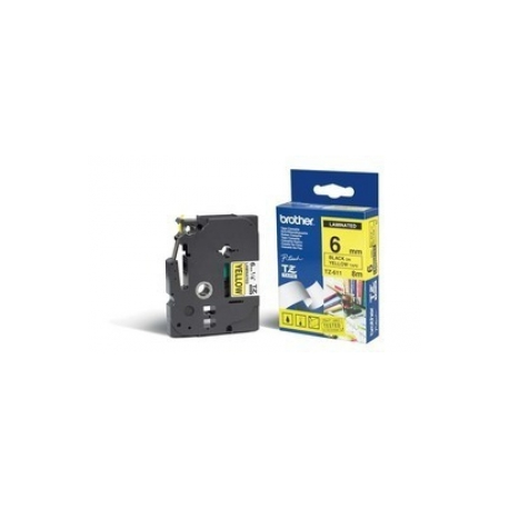 Brother TZe-611 - Black on yellow - Roll (0.6 cm) 1 cassette(s) laminated tape - for Brother PT-D210, D600, H110; P-Touch PT-1005, 1880; P-Touch Cube Pro PT-P910 - 0
