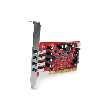 StarTech.com 4 Port PCI SuperSpeed USB 3.0 Adapter Card with SATA / SP4 Power - Quad Port PCI USB 3 Controller Card (PCIUSB3S4) - USB adapter - PCI-X low profile - USB 3.0 x 4 - red - for P / N: HBS304A24A, S3510BMU33, S3510SMU33, UNI251BMU33, USB221SS - 1