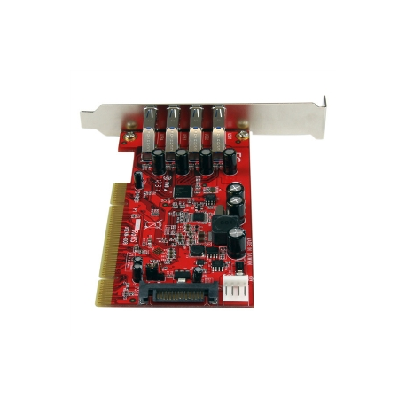 StarTech.com 4 Port PCI SuperSpeed USB 3.0 Adapter Card with SATA / SP4 Power - Quad Port PCI USB 3 Controller Card (PCIUSB3S4) - USB adapter - PCI-X low profile - USB 3.0 x 4 - red - for P / N: HBS304A24A, S3510BMU33, S3510SMU33, UNI251BMU33, USB221SS - 3